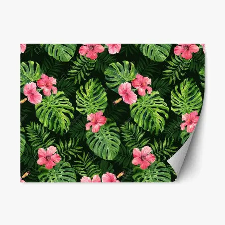 Repositionierbarer Aufkleber tropisches monstera- und hibiskus-motiv – Pixers®
