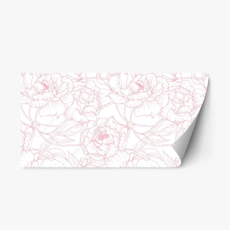 Repositionierbarer Aufkleber zartes rosa paeonien-line-art-muster