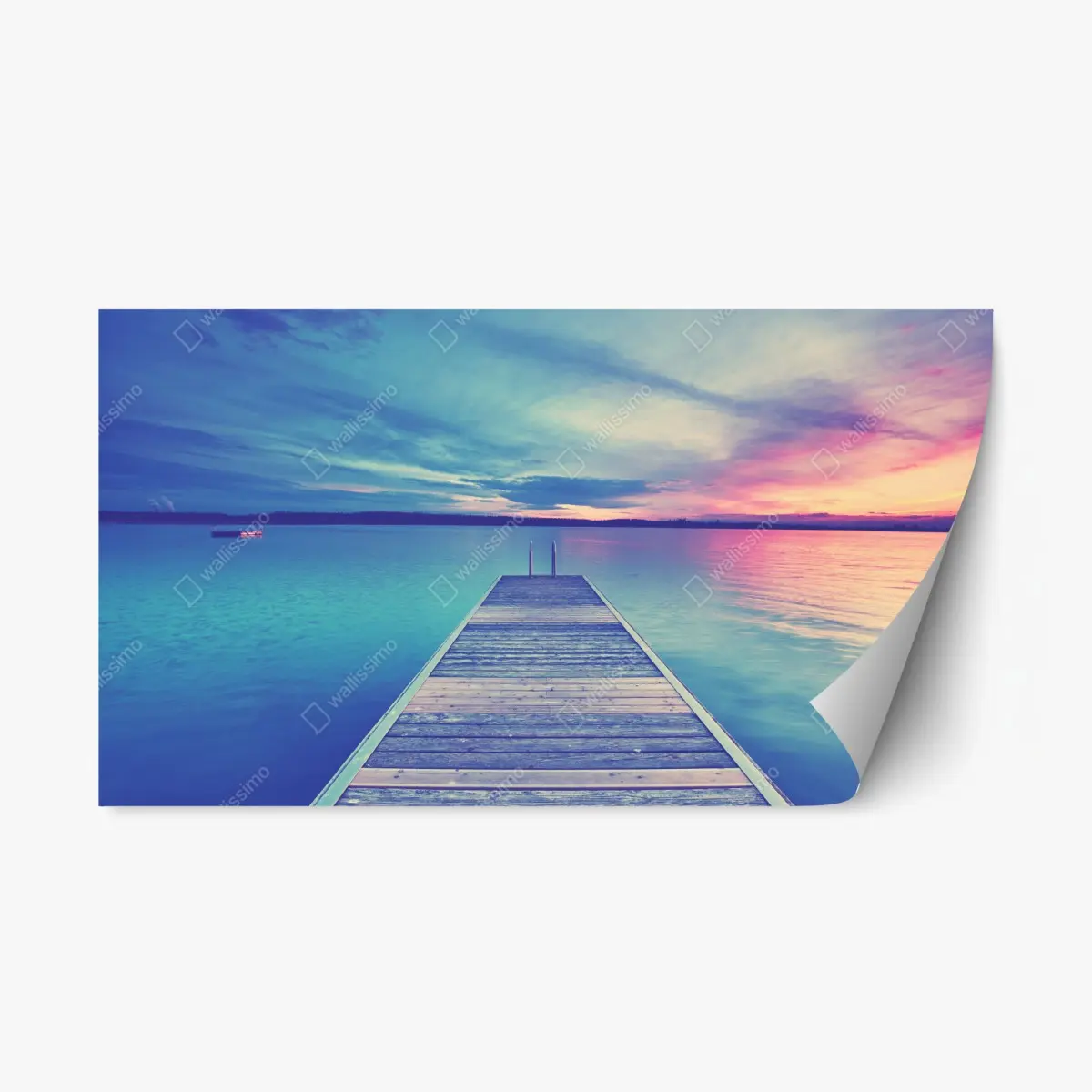 Repositionierbarer Aufkleber pastellsteg am see bei sonnenuntergang – Pixers®