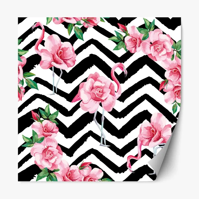 Repositionierbarer Aufkleber tropisches muster mit rosa flamingo und rosen