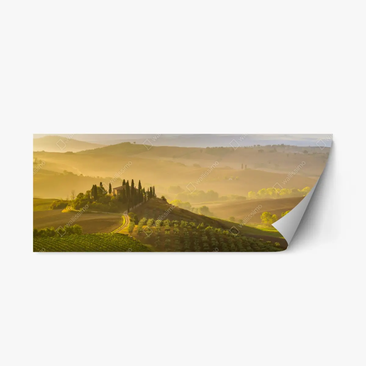 Repositionierbarer Aufkleber nebliger morgen über Val d'Orcia – Pixers®