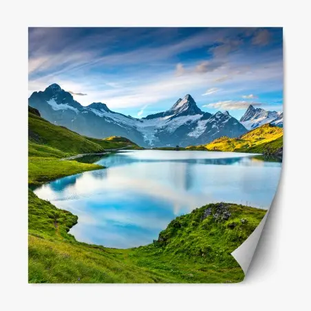 Repositionierbarer Aufkleber ruhiger alpensee vor dem Wetterhorn, Schweiz – Pixers®