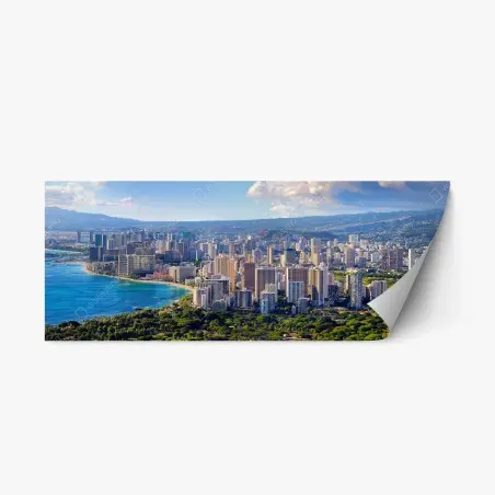 Repositionierbarer Aufkleber panoramablick auf eine tropische küstenstadt – Pixers®