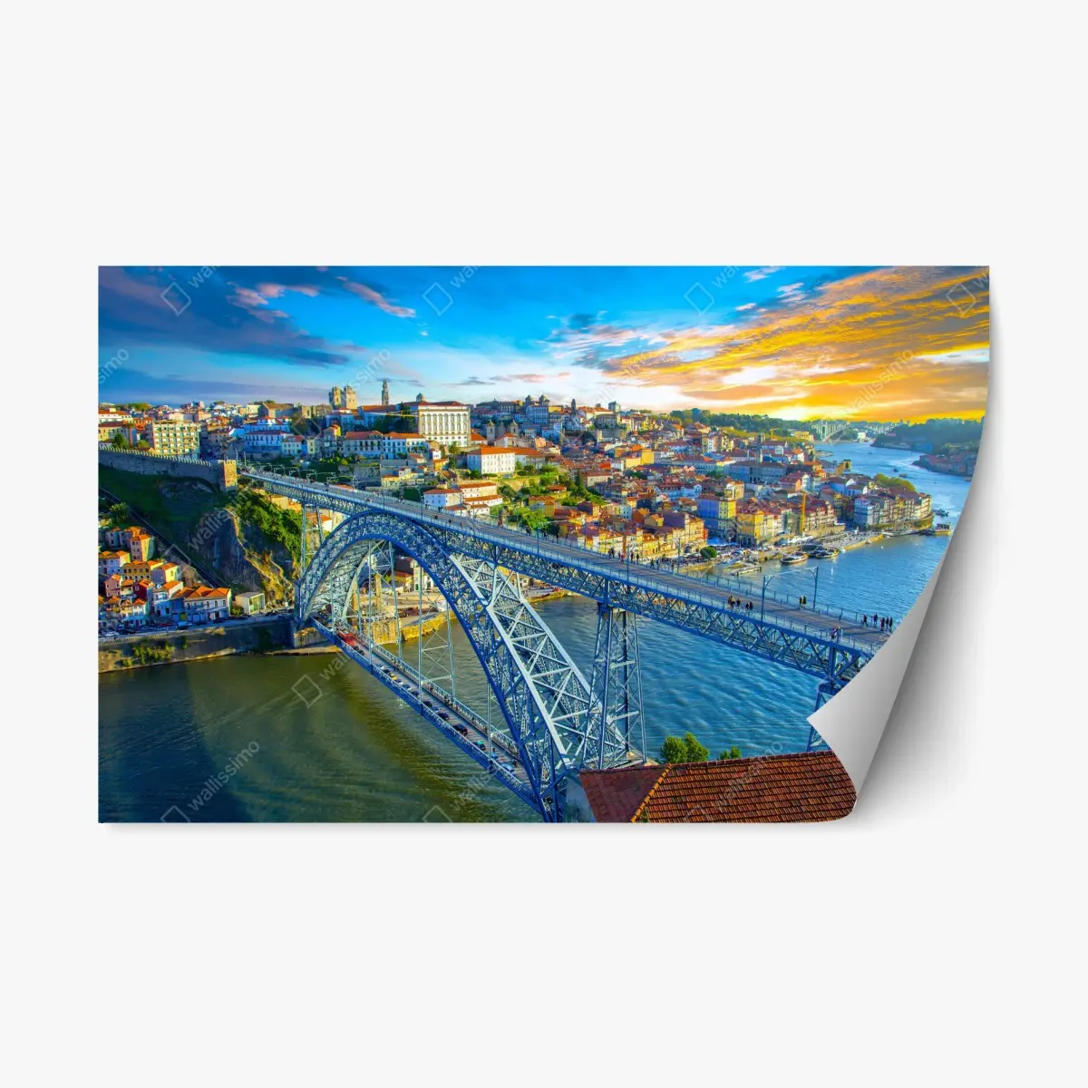 Repositionierbarer Aufkleber sonnige Porto-stadtansicht mit brücke – Pixers®