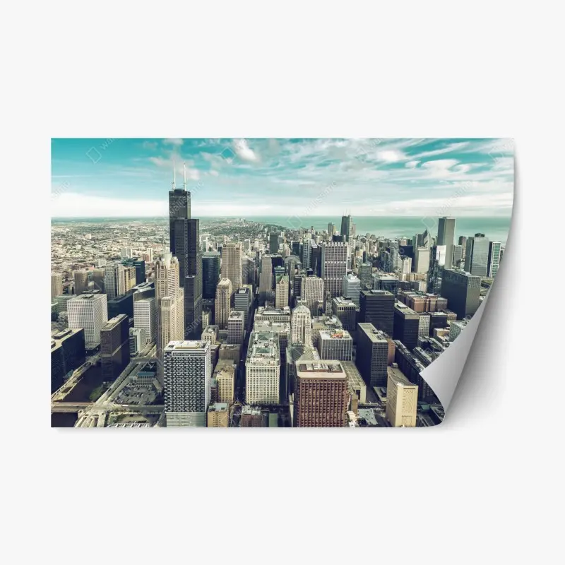 Repositionierbarer Aufkleber Chicago luftaufnahme skyline in türkis vintage-tönen