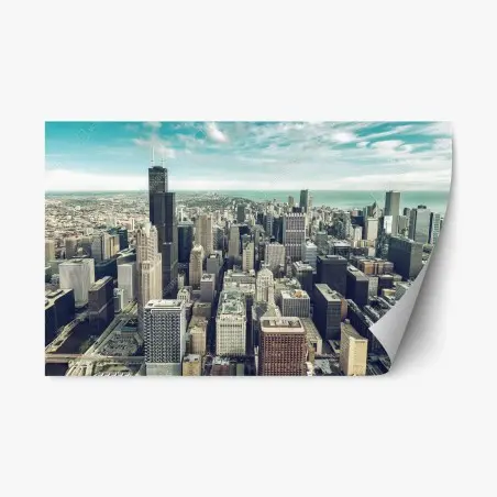 Repositionierbarer Aufkleber Chicago luftaufnahme skyline in türkis vintage-tönen – Pixers®