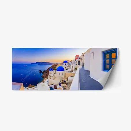 Repositionierbarer Aufkleber Santorini sonnenuntergang über blauen kuppeln – Pixers®