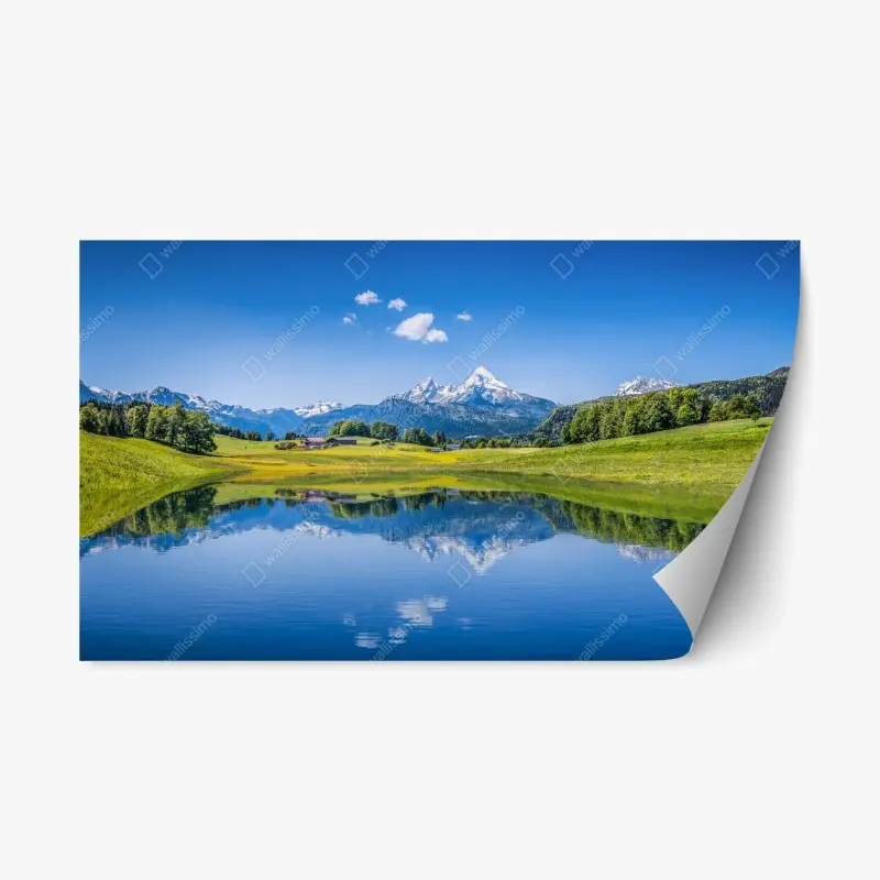 Repositionierbarer Aufkleber alpine spiegelung: ruhige berglandschaft
