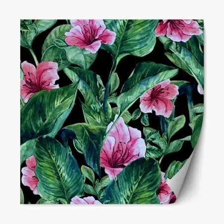 Repositionierbarer Aufkleber rosa aquarellblumen auf schwarzem hintergrund – Pixers®