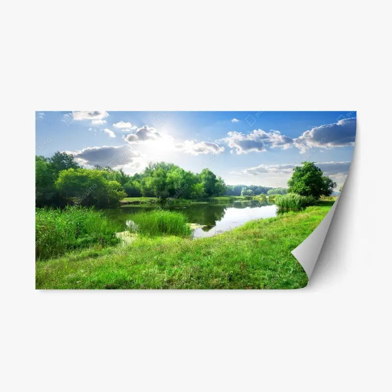 Repositionierbarer Aufkleber sonnige wiese am fluss