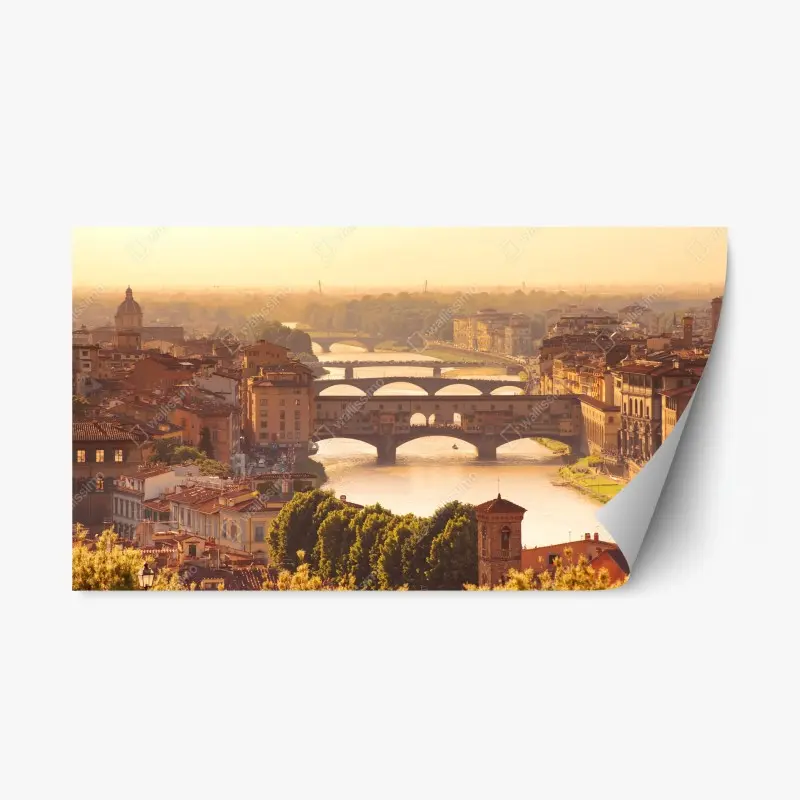Repositionierbarer Aufkleber goldener sonnenuntergang über Ponte Vecchio, Florenz