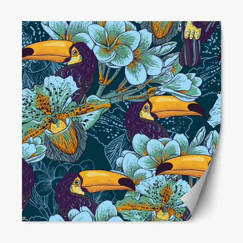 Repositionierbarer Aufkleber tropisches tukan-blumenmuster