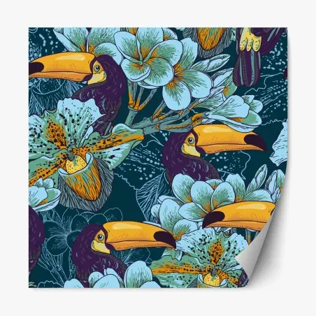 Repositionierbarer Aufkleber tropisches tukan-blumenmuster – Pixers®