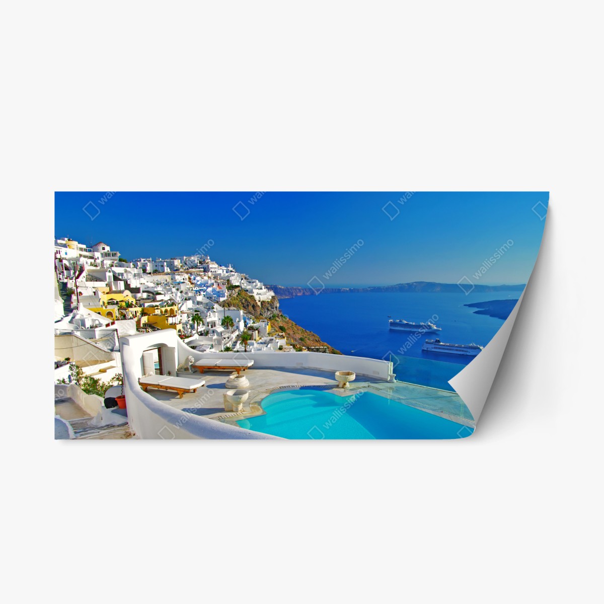 Repositionierbarer Aufkleber Santorini meerblick mit pool – Pixers®