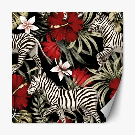 Repositionierbarer Aufkleber tropisches zebra-blumenmuster – Pixers®
