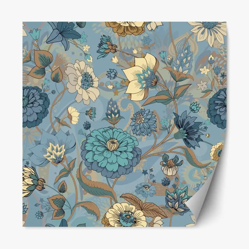 Repositionierbarer Aufkleber vintage-blumenmuster in gedämpften blau- und beigetönen