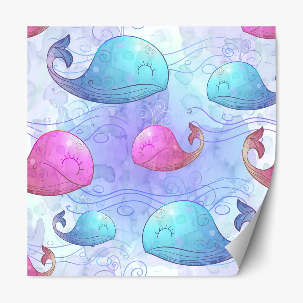 Repositionierbarer Aufkleber aquarellwale im pastellmuster fürs kinderzimmer – Pixers®