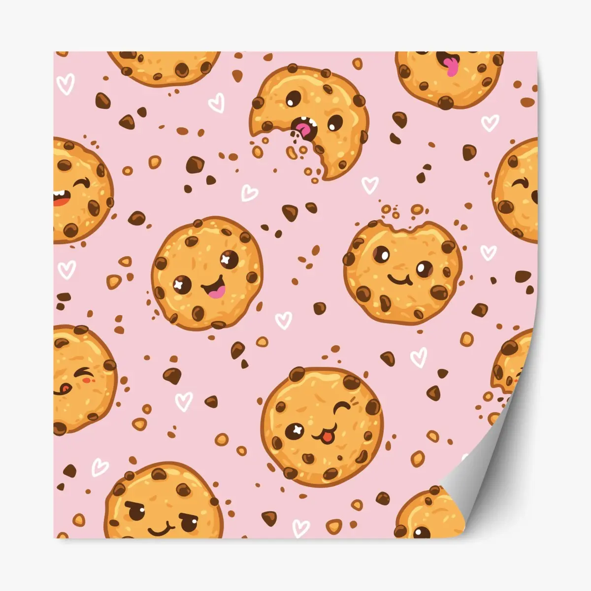 Repositionierbarer Aufkleber niedliches kawaii-keksmuster auf rosa hintergrund – Pixers®