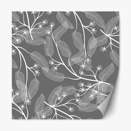 Repositionierbarer Aufkleber zarte weiße blätter auf grauem hintergrund – Pixers®