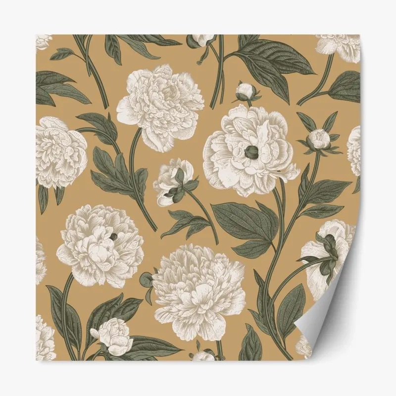 Repositionierbarer Aufkleber vintage botanisches muster mit pfingstrosen
