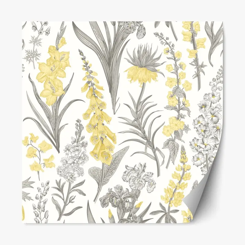 Repositionierbarer Aufkleber vintage botanisches blumenmuster in gelb und grau