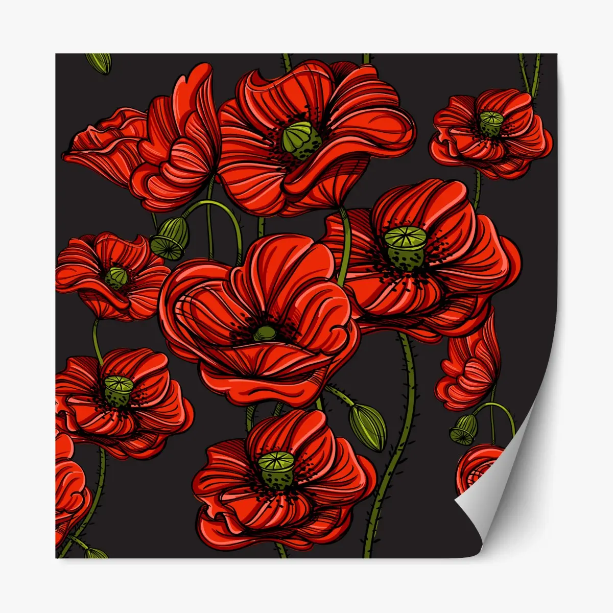 Repositionierbarer Aufkleber kräftige rote mohnblumen illustration – Pixers®