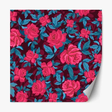 Repositionierbarer Aufkleber vintage rosenmuster in rosa und türkis – Pixers®