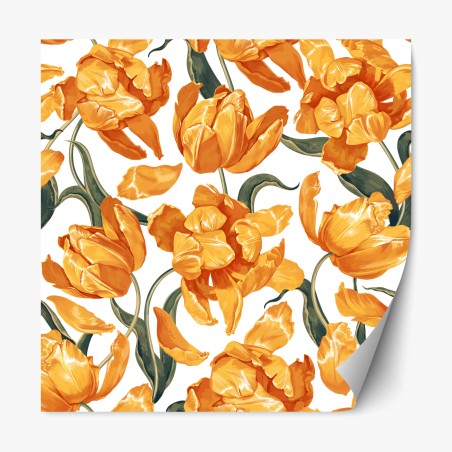 Repositionierbarer Aufkleber muster mit lebhaften orangen tulpen – Pixers®