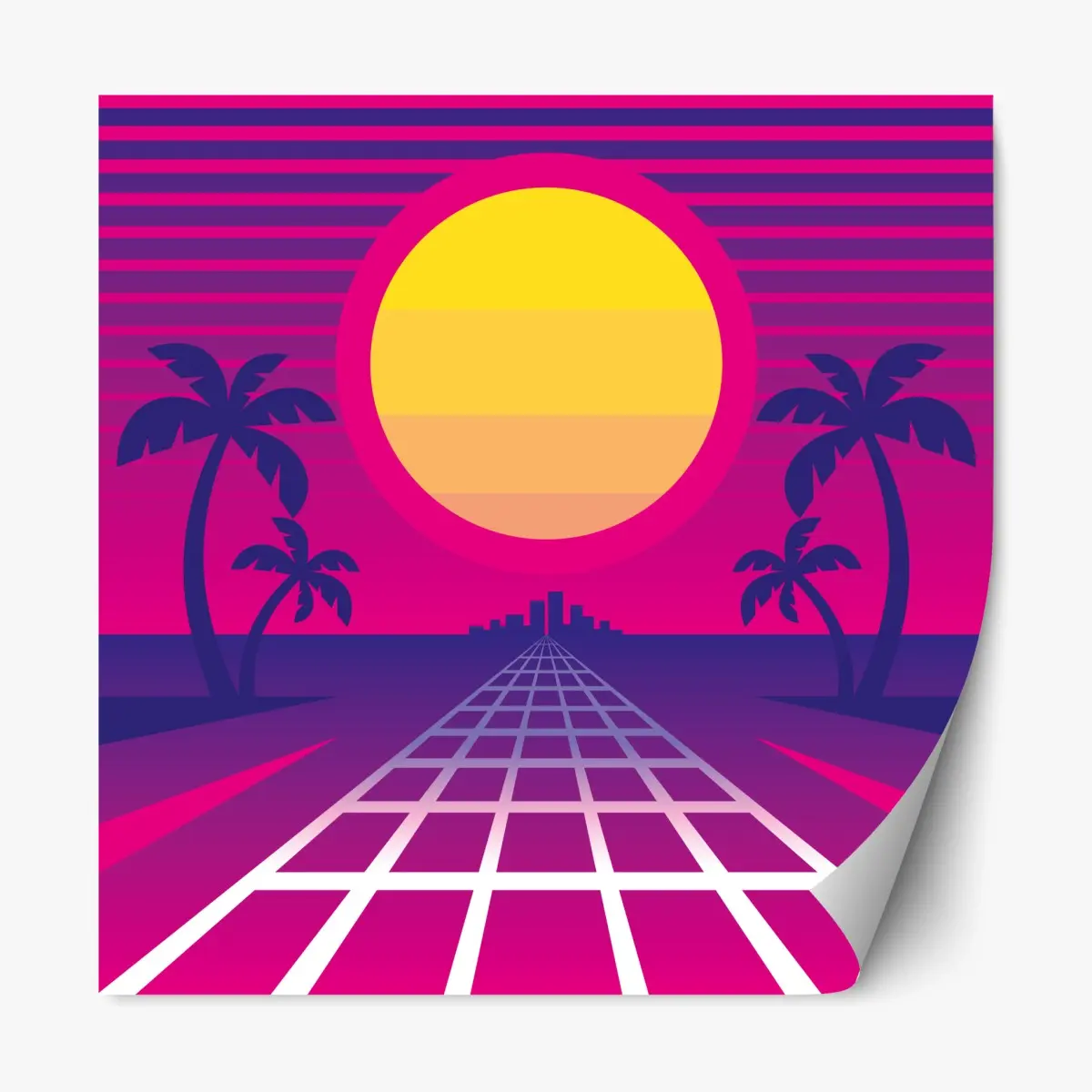 Repositionierbarer Aufkleber neon sonnenuntergang skyline – Pixers®