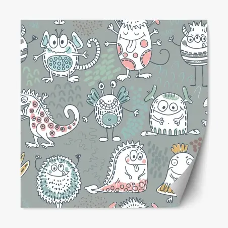 Repositionierbarer Aufkleber verspieltes pastellmonster-muster – Pixers®