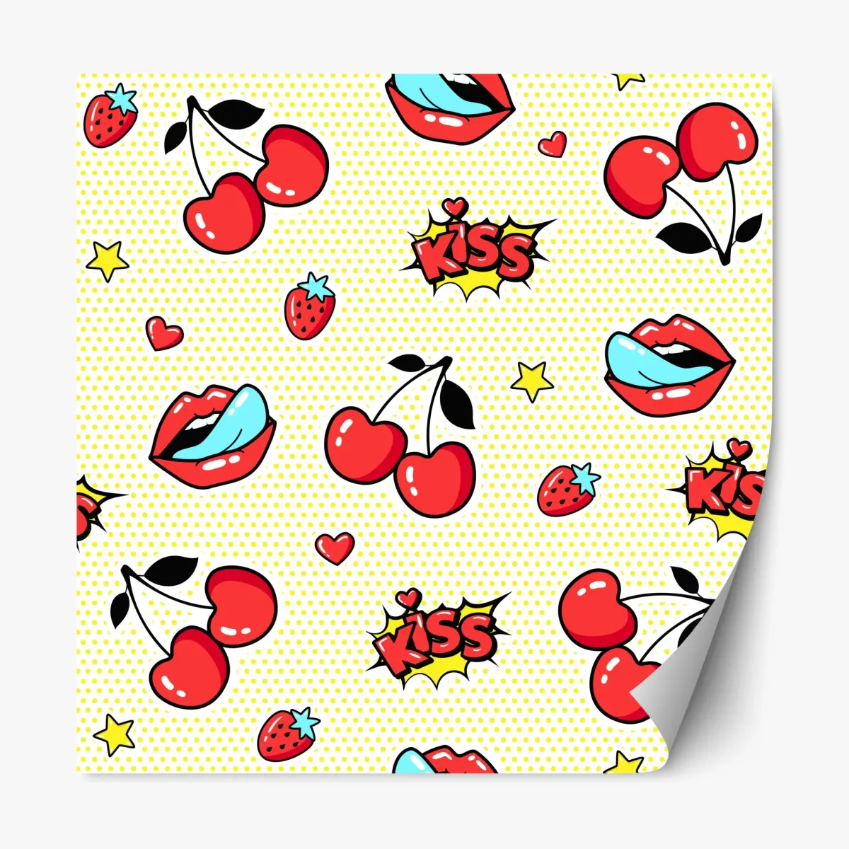 Repositionierbarer Aufkleber verspieltes pop-art kirschen-kuss muster – Pixers®