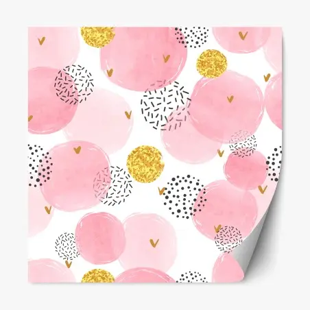 Repositionierbarer Aufkleber rosa aquarellkreise mit goldenen akzenten – Pixers®