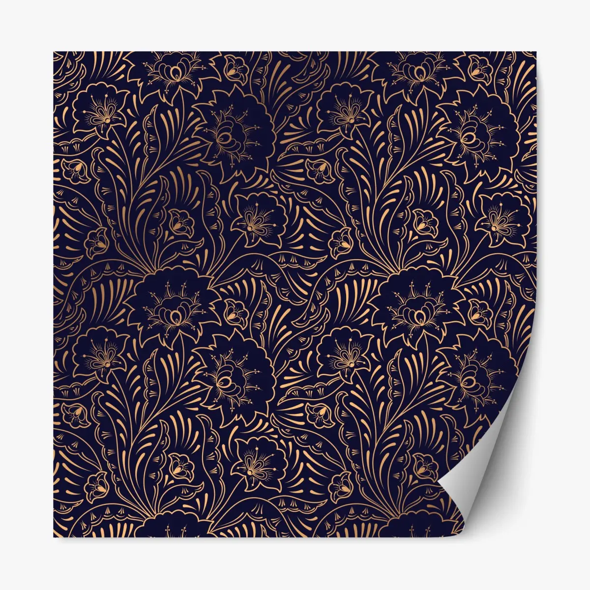 Repositionierbarer Aufkleber goldenes blumenornament auf nachtblauem hintergrund – Pixers®
