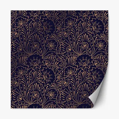 Repositionierbarer Aufkleber goldenes blumenornament auf nachtblauem hintergrund – Pixers®