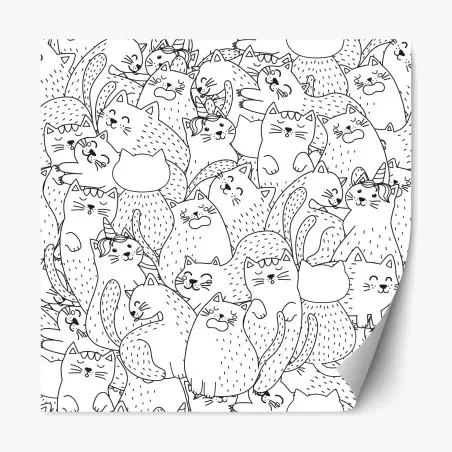 Repositionierbarer Aufkleber verspieltes katzen-doodle muster – Pixers®