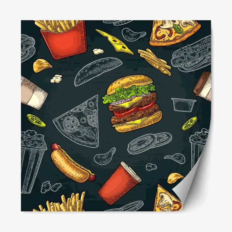 Repositionierbarer Aufkleber vintage fast-food muster
