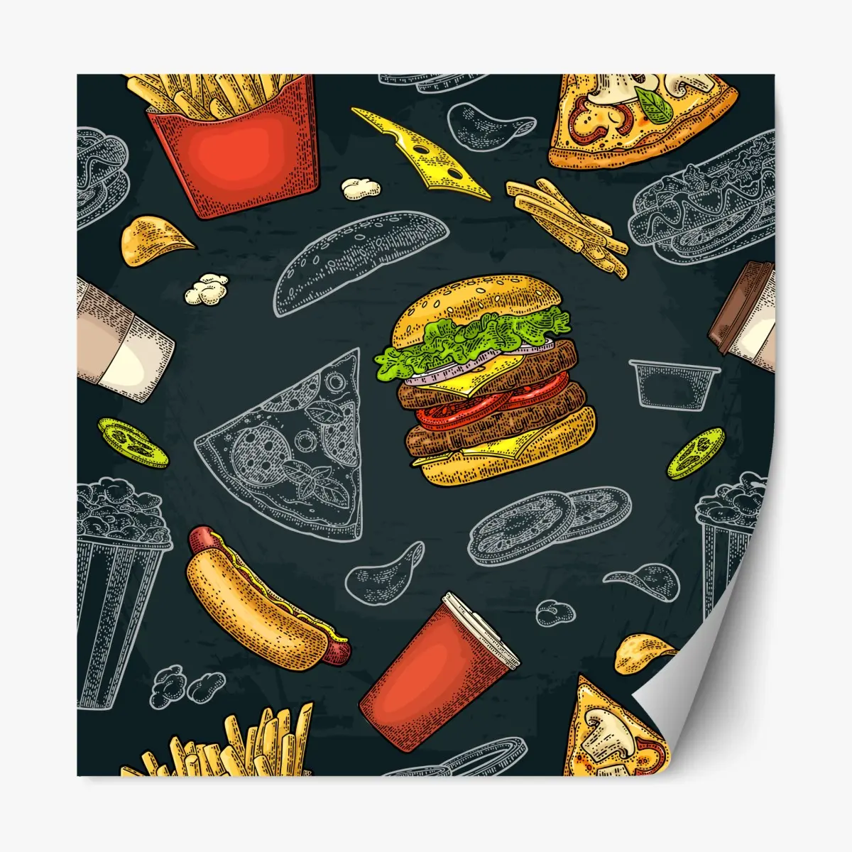 Repositionierbarer Aufkleber vintage fast-food muster – Pixers®