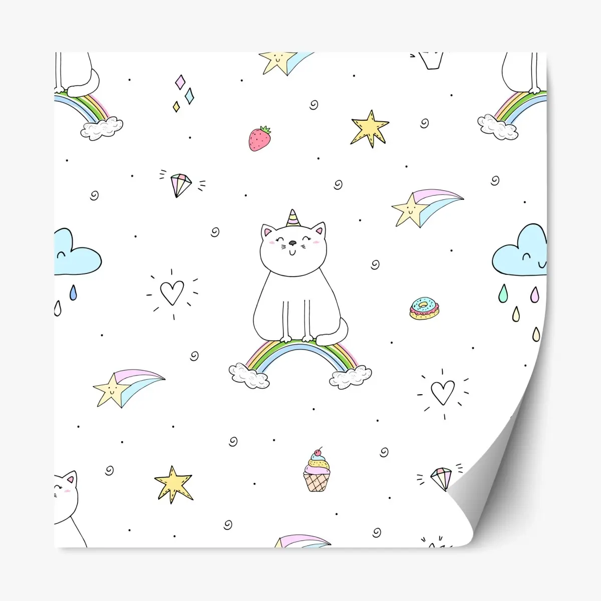 Repositionierbarer Aufkleber pastell-einhornkatze auf dem regenbogen – Pixers®