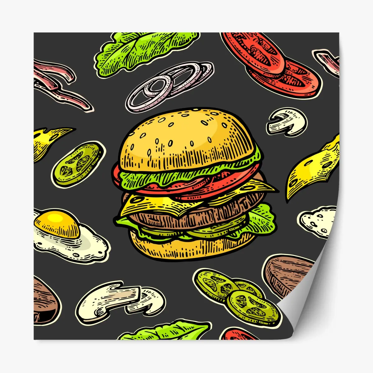 Repositionierbarer Aufkleber buntes burger-muster mit zutaten – Pixers®