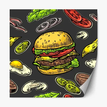 Repositionierbarer Aufkleber buntes burger-muster mit zutaten – Pixers®