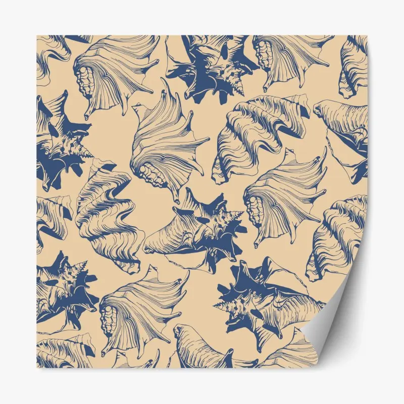 Repositionierbarer Aufkleber muschelmuster in blau und beige
