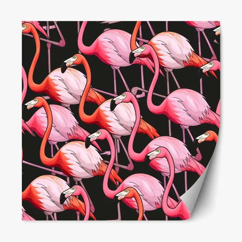 Repositionierbarer Aufkleber rosa flamingo-muster auf schwarzem hintergrund
