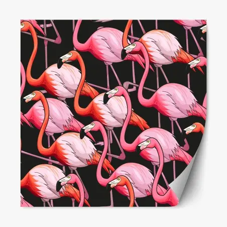 Repositionierbarer Aufkleber rosa flamingo-muster auf schwarzem hintergrund – Pixers®