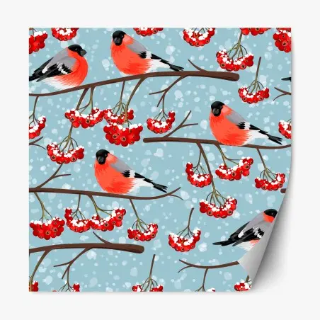 Repositionierbarer Aufkleber winterliche gimpel und vogelbeeren - muster – Pixers®