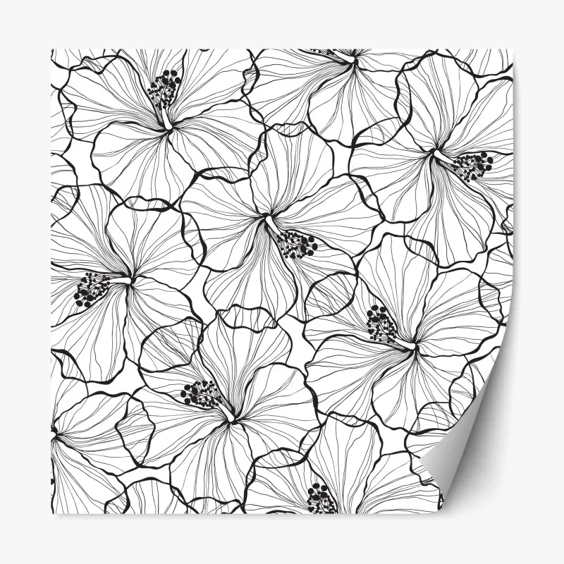 Repositionierbarer Aufkleber schwarzweißes hibiskus line art muster