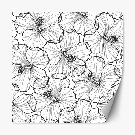 Repositionierbarer Aufkleber schwarzweißes hibiskus line art muster – Pixers®