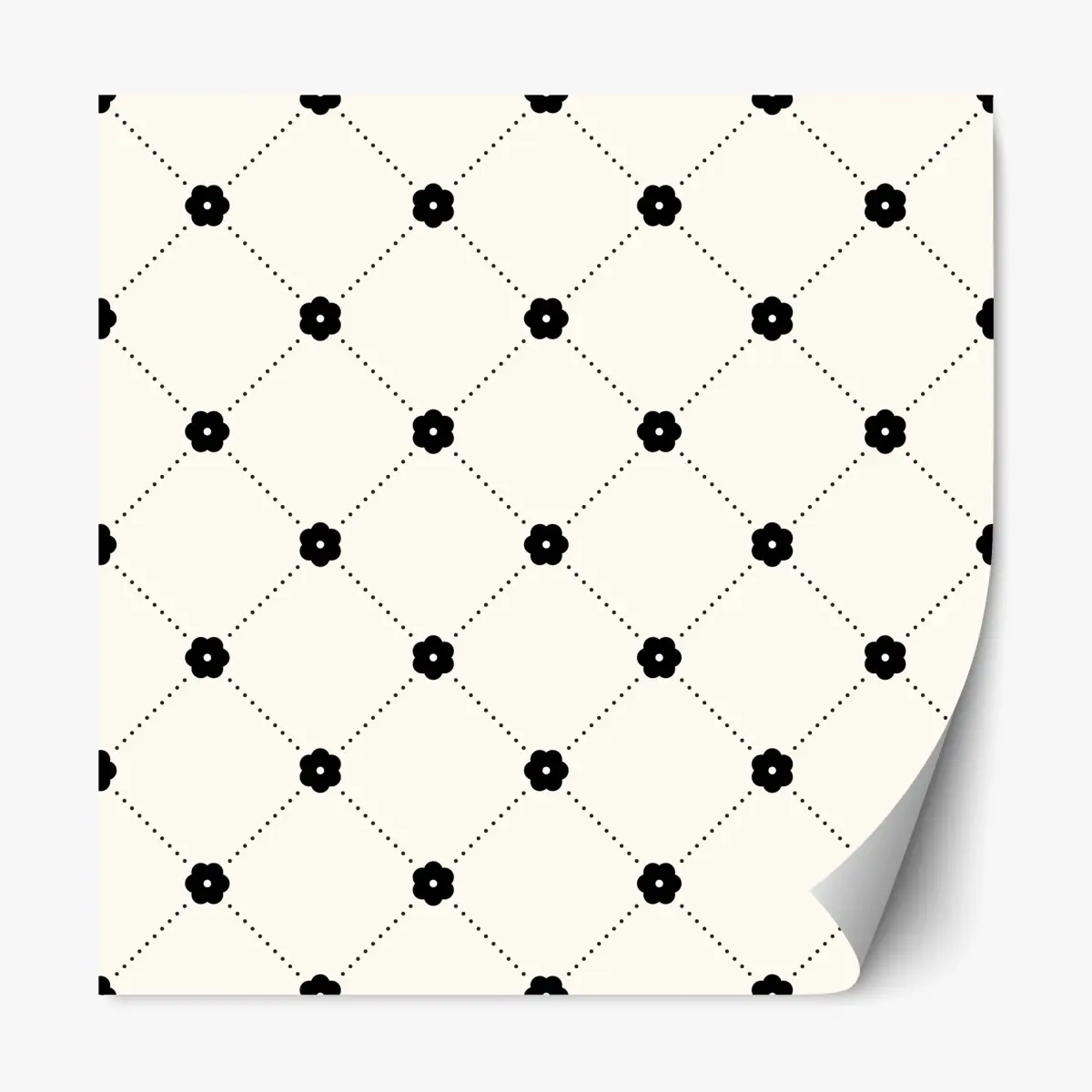 Repositionierbarer Aufkleber minimalistisches schwarzes blumen-rautenmuster – Pixers®