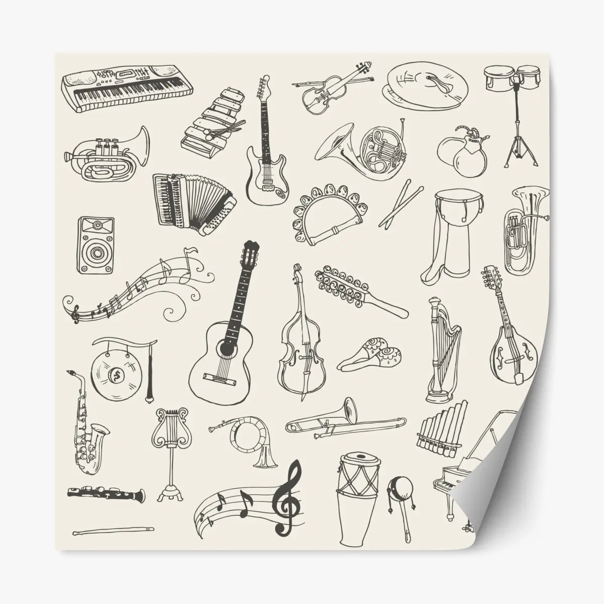 Repositionierbarer Aufkleber handgezeichnete musikinstrumente collage – Pixers®