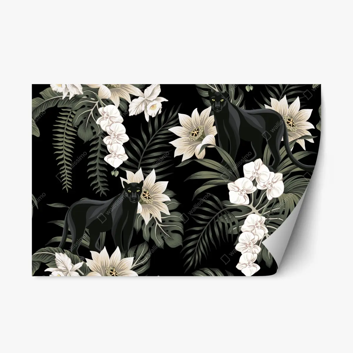 Repositionierbarer Aufkleber botanisches muster mit schwarzem panther – Pixers®