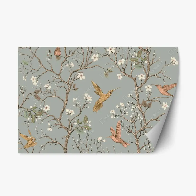 Repositionierbarer Aufkleber vintage-muster mit kolibris und blüten